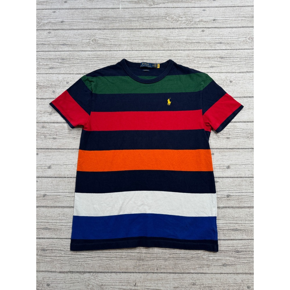 Polo Ralph Lauren T-Shirt Men's XS Colorful Striped Classic Fit Cotton Preppy